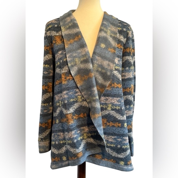 ONE WORLD Blue Orange and Gray Aztec BOHO Western Lightweight Cardigan Size 1X - Picture 1 of 11